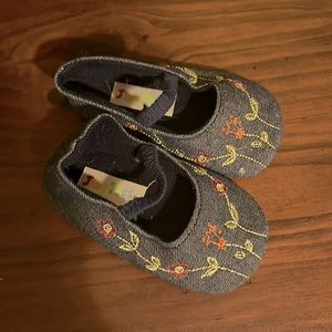 Denim embroidered Mary Janes by Tiny Toes